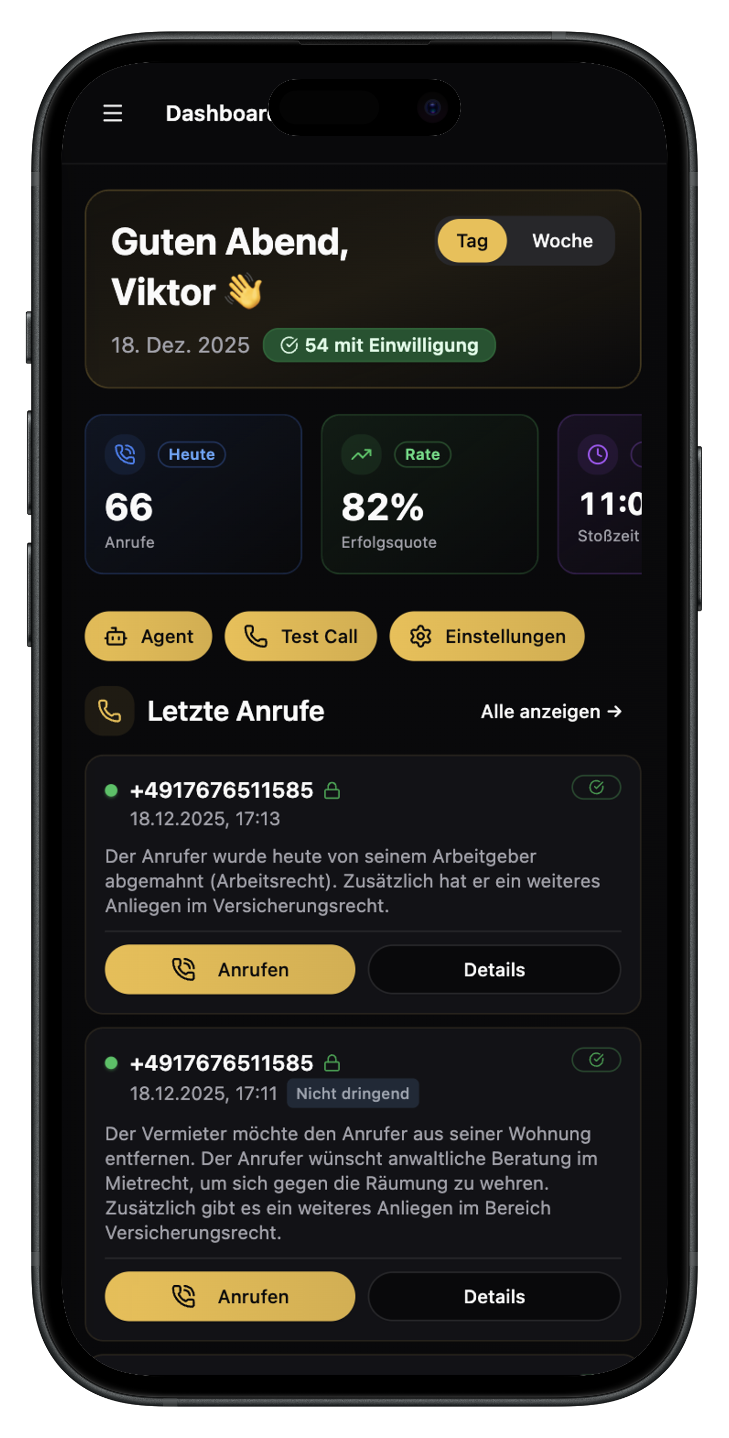 LexDial KI-Telefonassistent Mobile App für Anwaltskanzleien